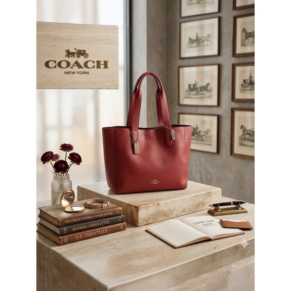 Authentic Coach Derby Tote in Pebbled Leather | Red (F58660)